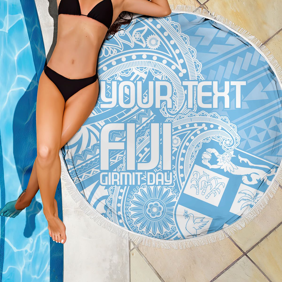 Custom Indo Fijians Beach Blanket Fiji ke Hindustani Polyneisan Paisley Blue Style