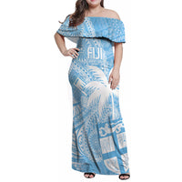 Custom Indo Fijians Family Matching Off Shoulder Maxi Dress and Hawaiian Shirt Fiji ke Hindustani Polyneisan Paisley Blue Style