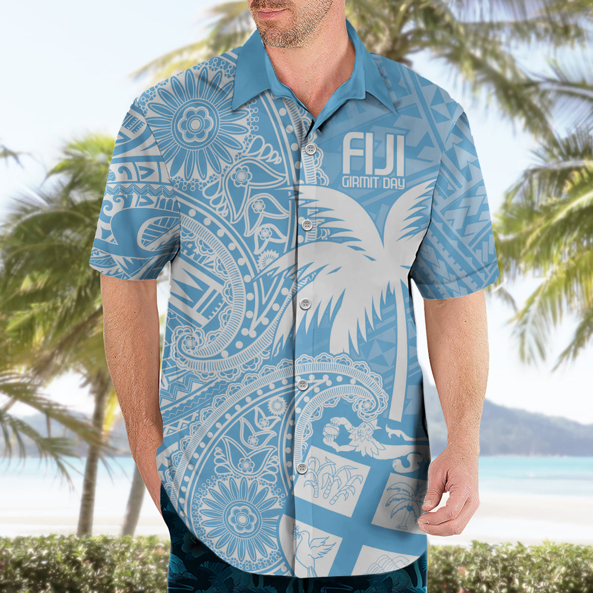 Custom Indo Fijians Hawaiian Shirt Fiji ke Hindustani Polyneisan Paisley Blue Style