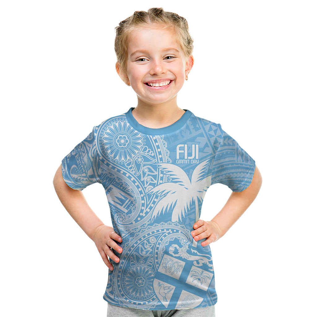 Custom Indo Fijians Kid T Shirt Fiji ke Hindustani Polyneisan Paisley Blue Style