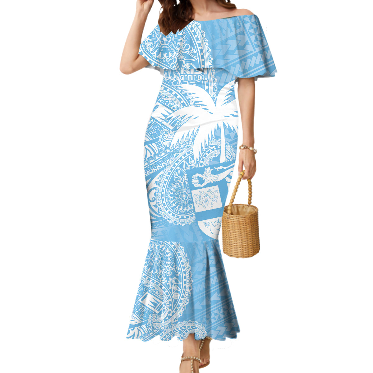 Custom Indo Fijians Mermaid Dress Fiji ke Hindustani Polyneisan Paisley Blue Style