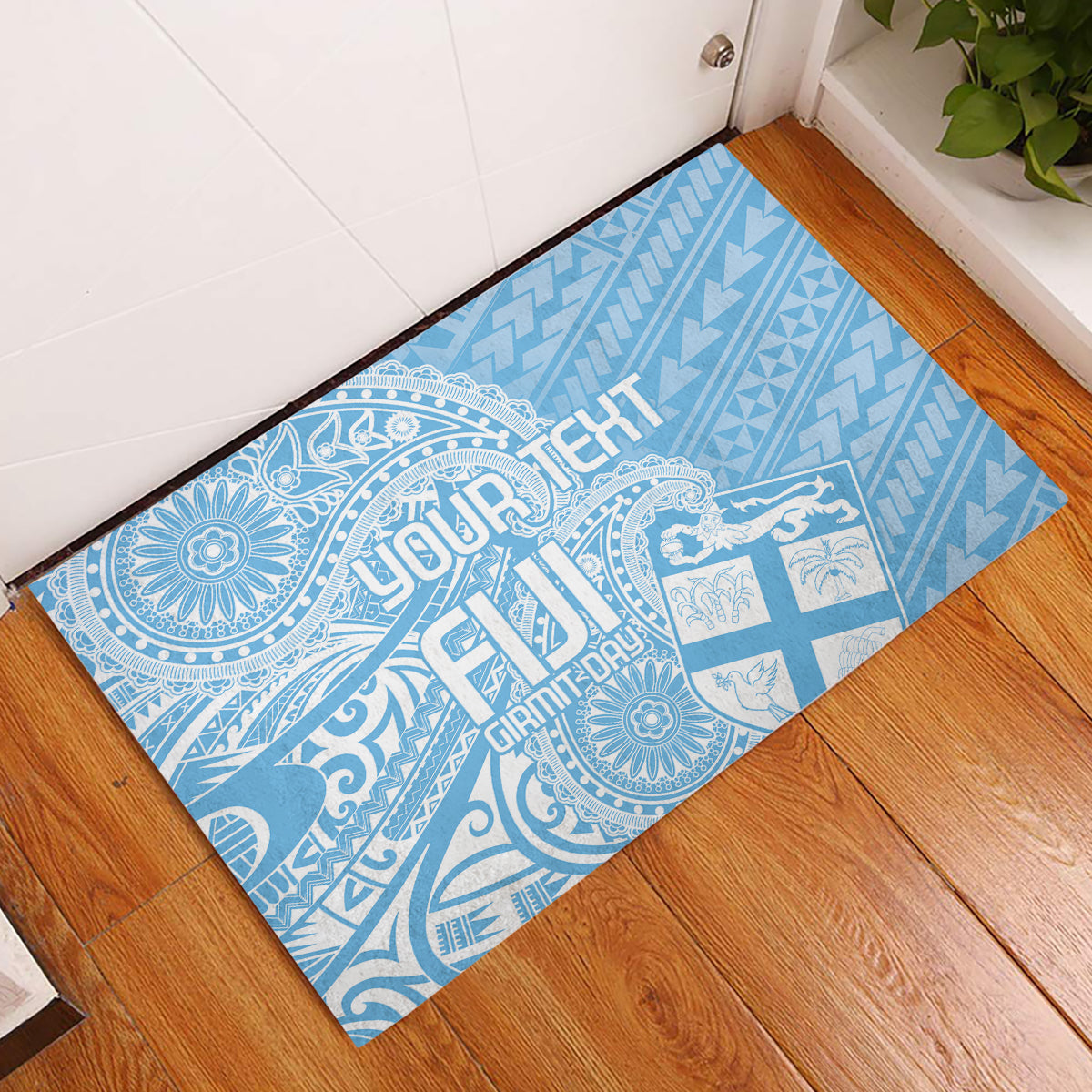 Custom Indo Fijians Rubber Doormat Fiji ke Hindustani Polyneisan Paisley Blue Style