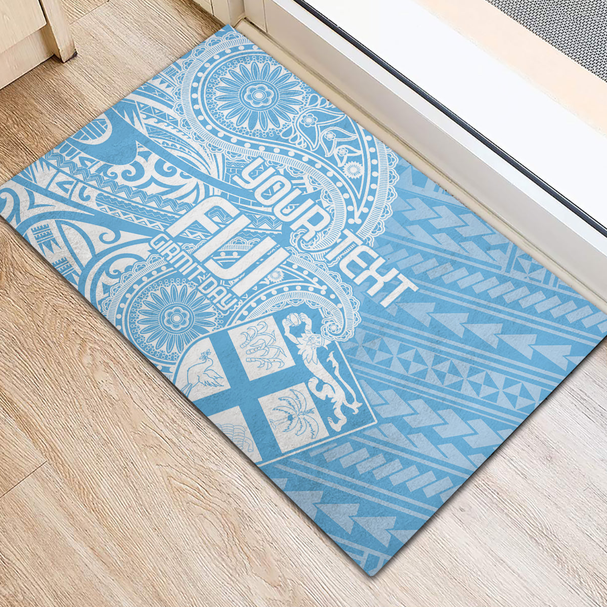Custom Indo Fijians Rubber Doormat Fiji ke Hindustani Polyneisan Paisley Blue Style