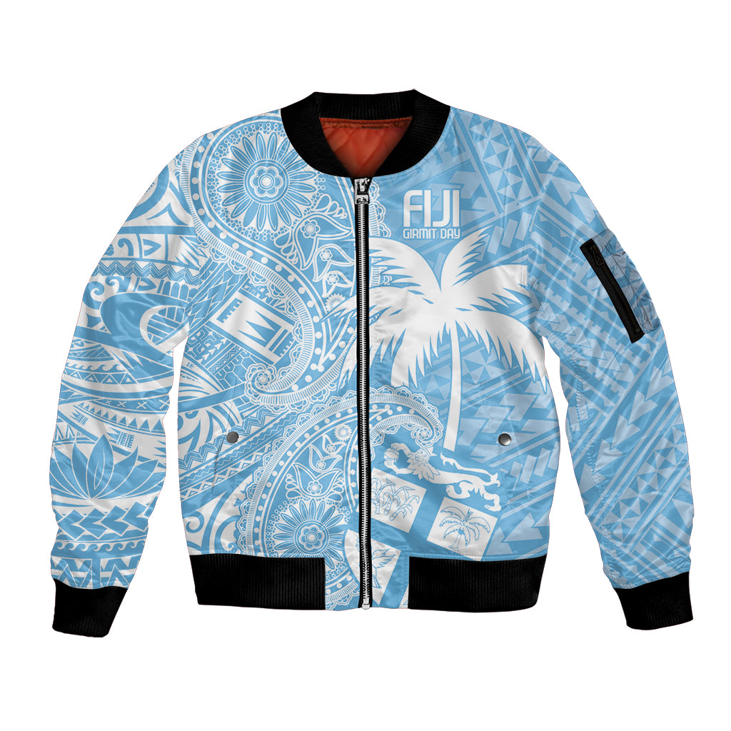 Custom Indo Fijians Sleeve Zip Bomber Jacket Fiji ke Hindustani Polyneisan Paisley Blue Style