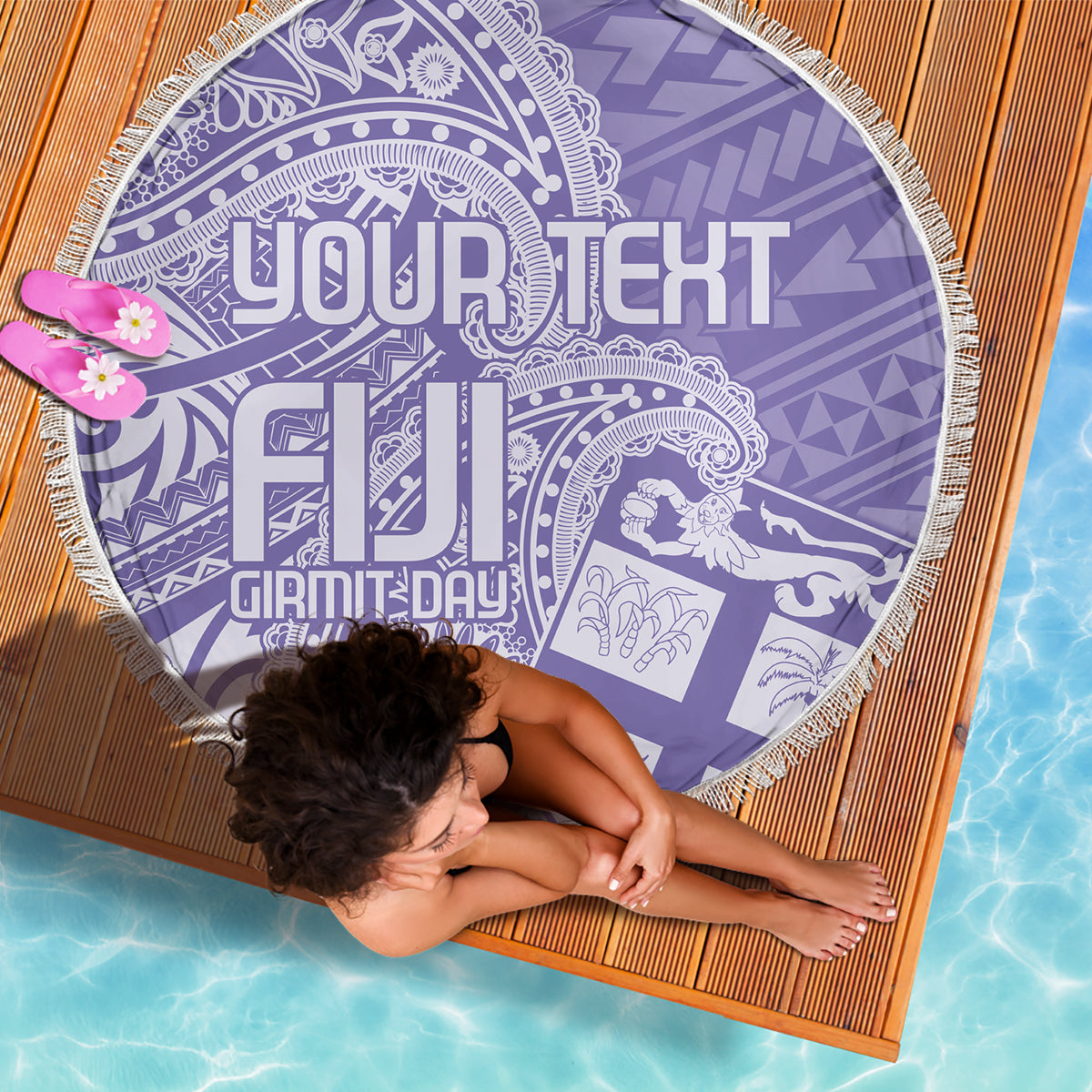 Custom Indo Fijians Beach Blanket Fiji ke Hindustani Polyneisan Paisley Purple Style