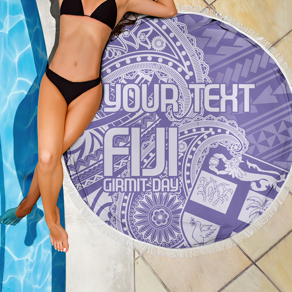 Custom Indo Fijians Beach Blanket Fiji ke Hindustani Polyneisan Paisley Purple Style