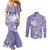 Custom Indo Fijians Couples Matching Mermaid Dress and Long Sleeve Button Shirt Fiji ke Hindustani Polyneisan Paisley Purple Style