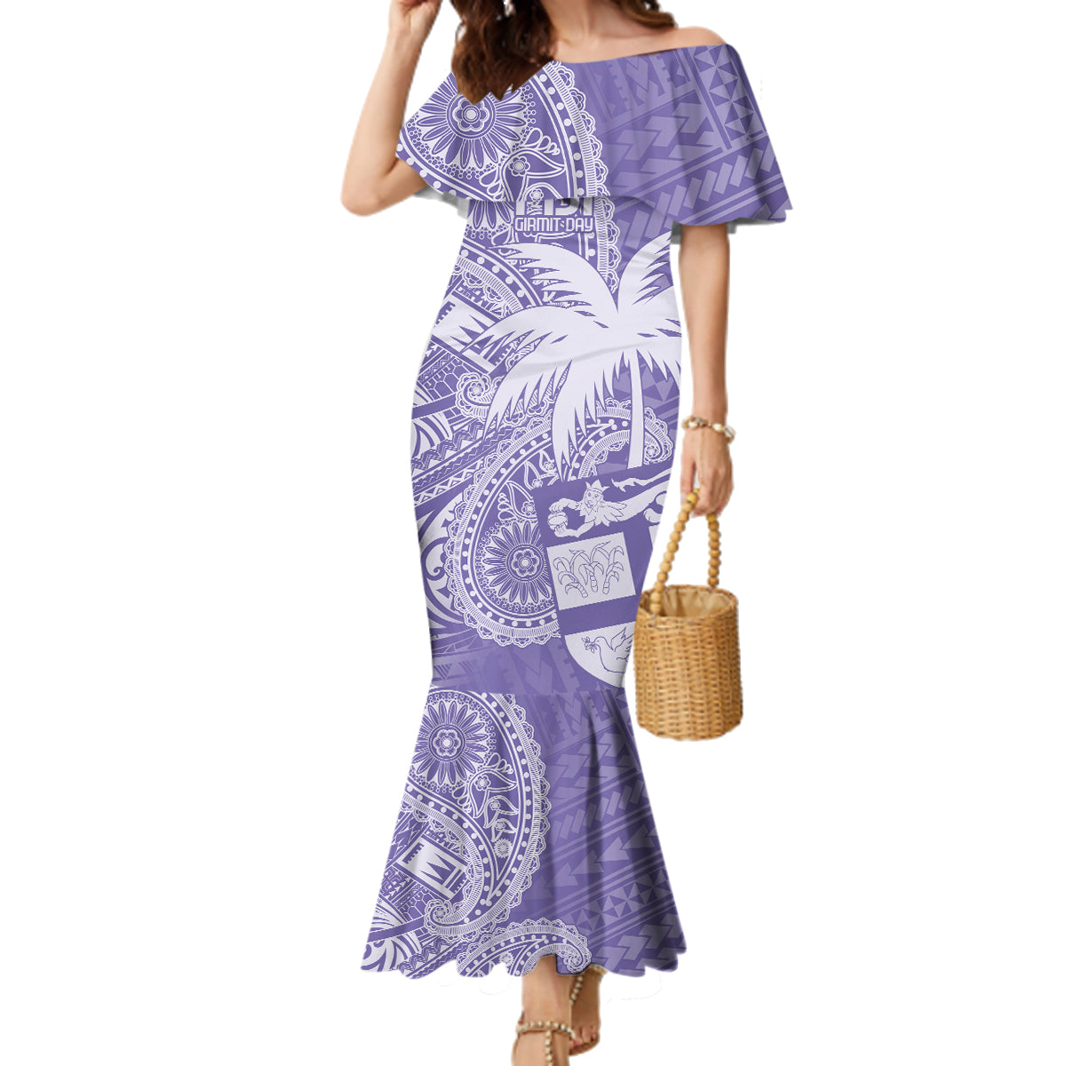 Custom Indo Fijians Family Matching Mermaid Dress and Hawaiian Shirt Fiji ke Hindustani Polyneisan Paisley Purple Style