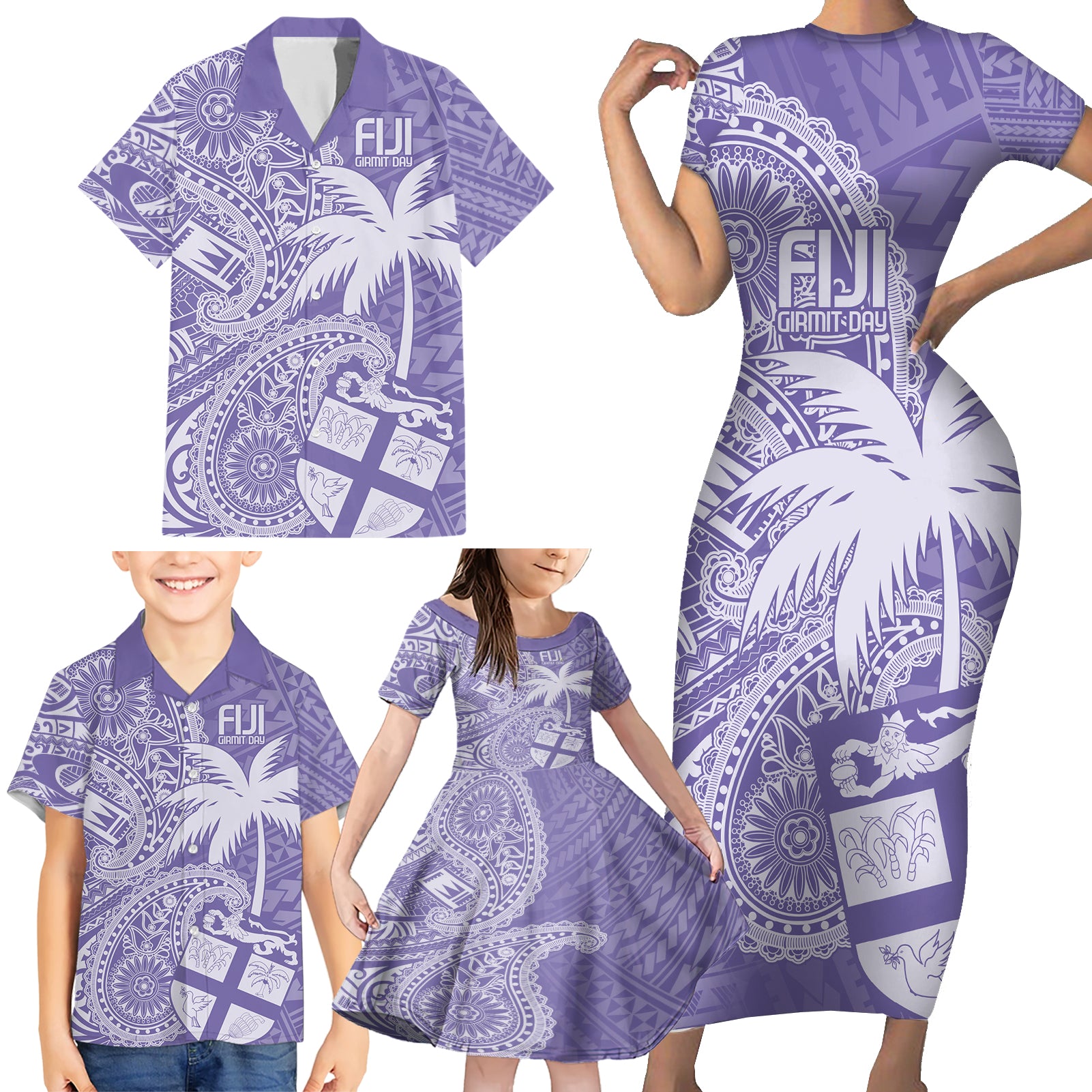 Custom Indo Fijians Family Matching Short Sleeve Bodycon Dress and Hawaiian Shirt Fiji ke Hindustani Polyneisan Paisley Purple Style