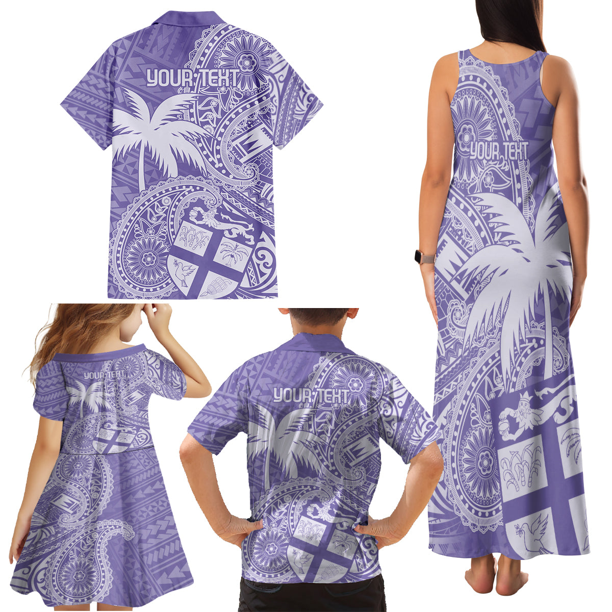 Custom Indo Fijians Family Matching Tank Maxi Dress and Hawaiian Shirt Fiji ke Hindustani Polyneisan Paisley Purple Style