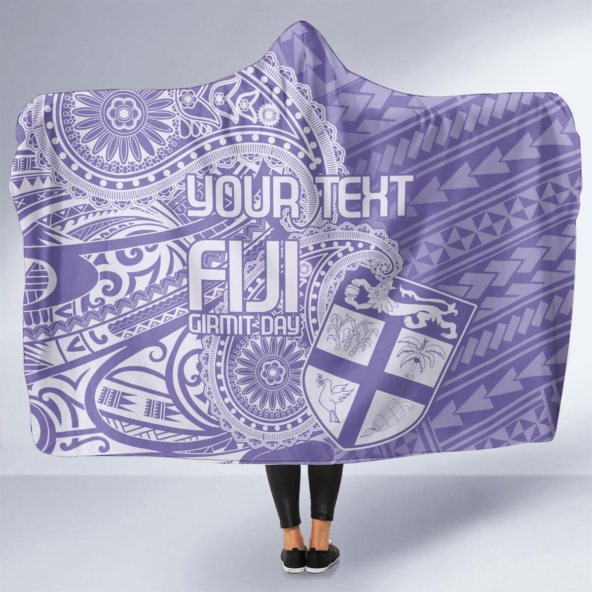 Custom Indo Fijians Hooded Blanket Fiji ke Hindustani Polyneisan Paisley Purple Style