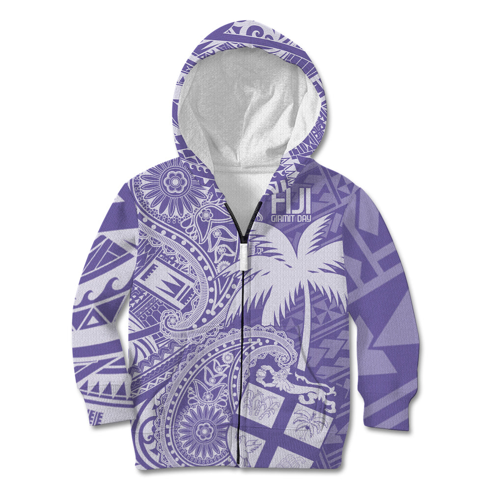 Custom Indo Fijians Kid Hoodie Fiji ke Hindustani Polyneisan Paisley Purple Style