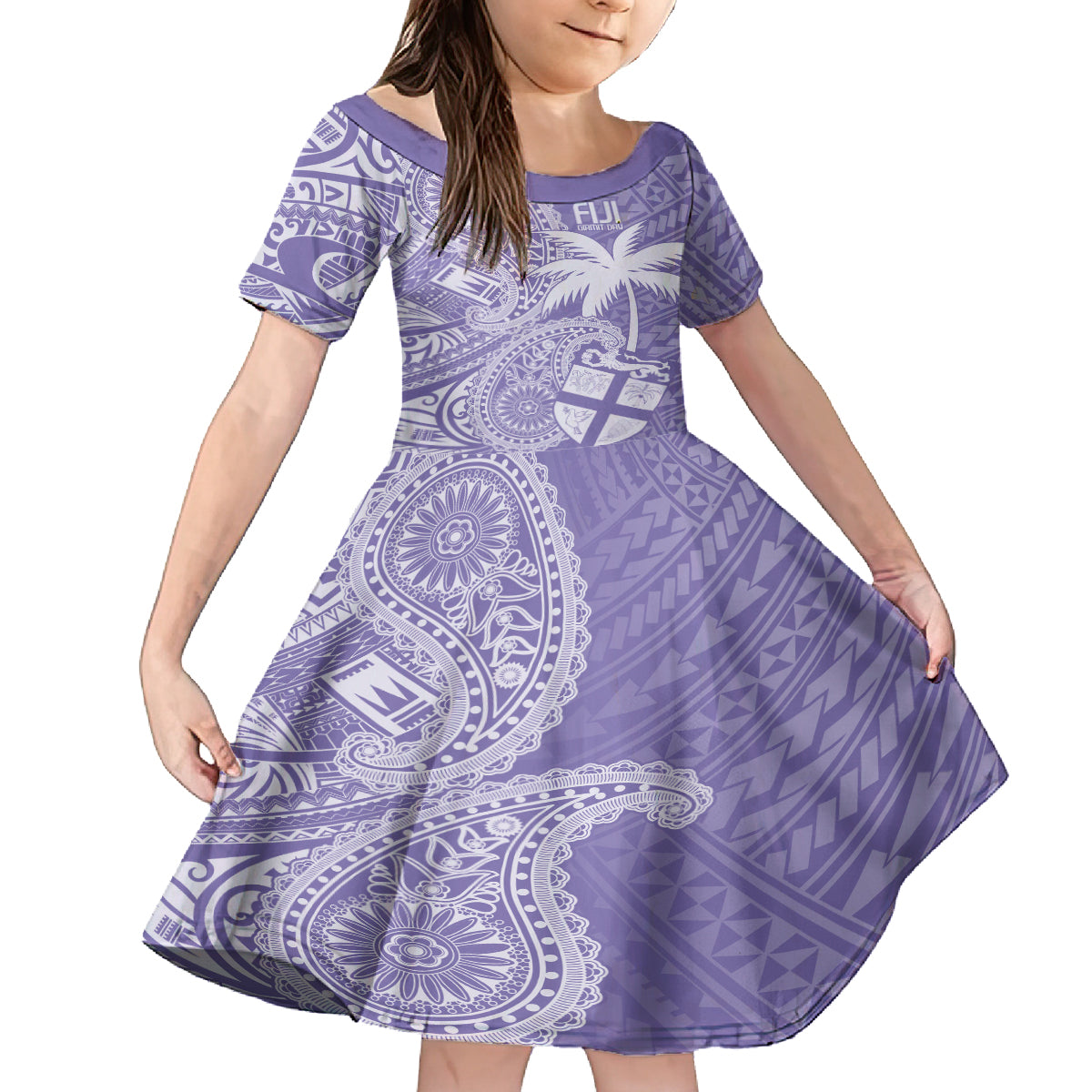 Custom Indo Fijians Kid Short Sleeve Dress Fiji ke Hindustani Polyneisan Paisley Purple Style