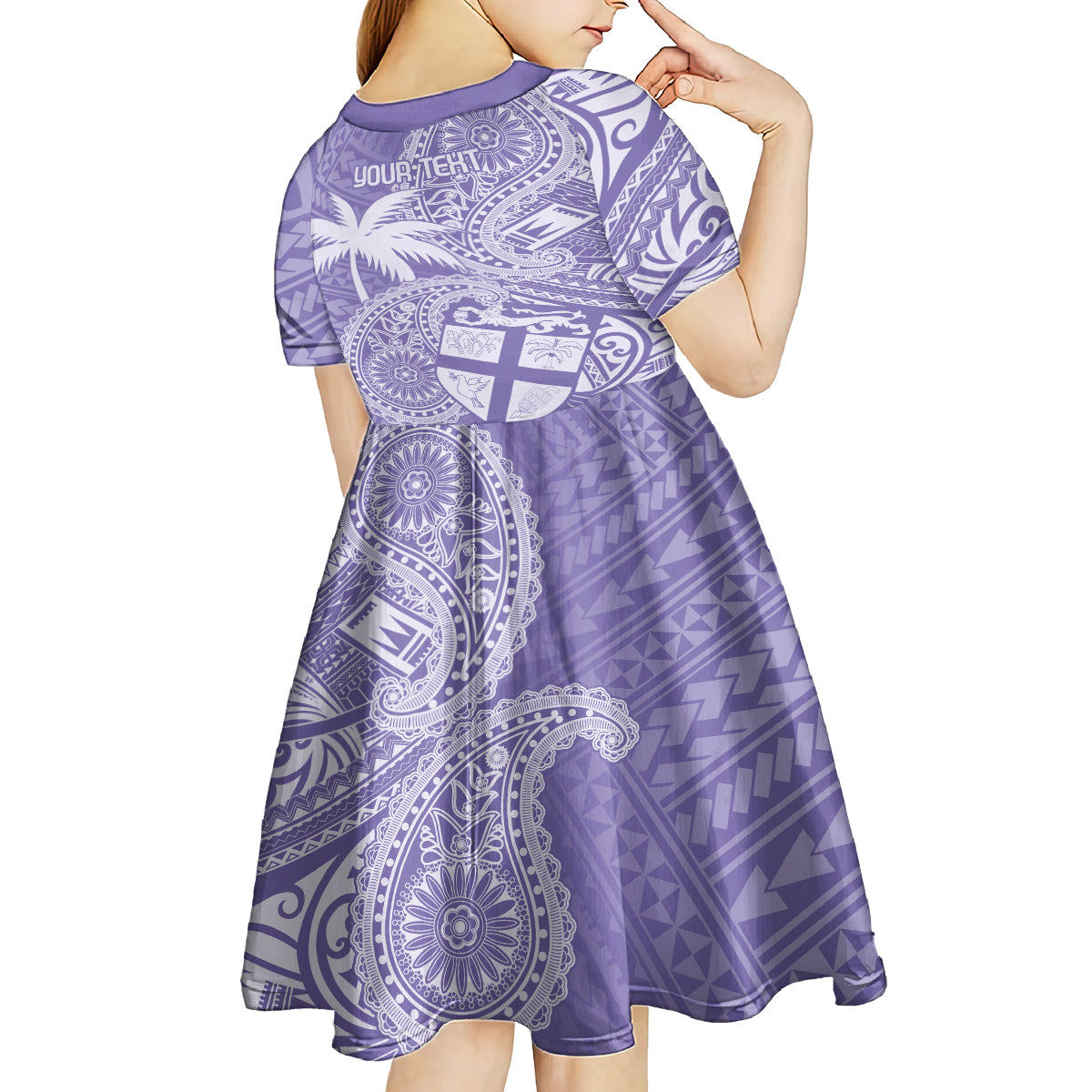 Custom Indo Fijians Kid Short Sleeve Dress Fiji ke Hindustani Polyneisan Paisley Purple Style