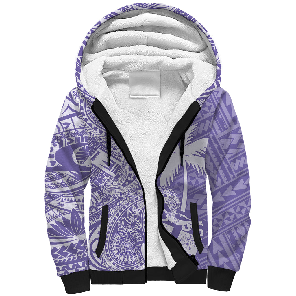 Custom Indo Fijians Sherpa Hoodie Fiji ke Hindustani Polyneisan Paisley Purple Style