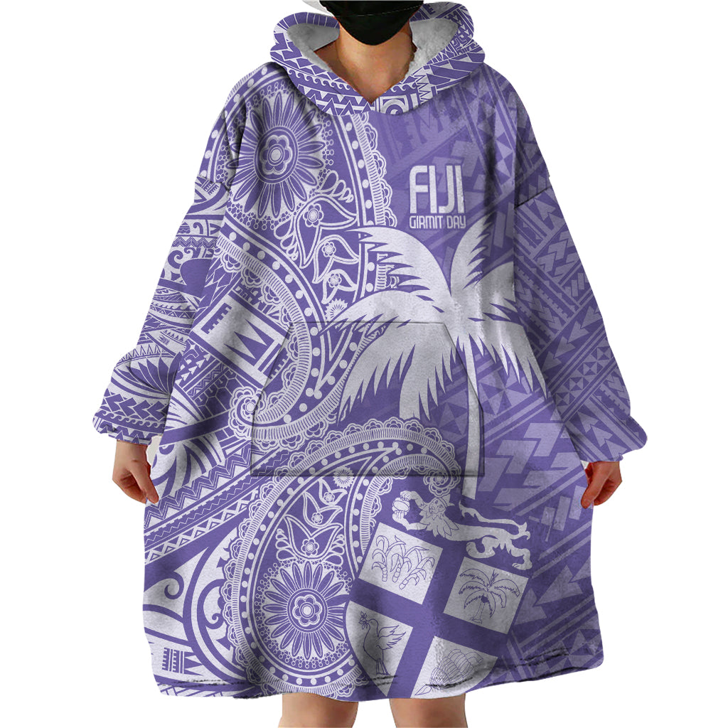 Custom Indo Fijians Wearable Blanket Hoodie Fiji ke Hindustani Polyneisan Paisley Purple Style