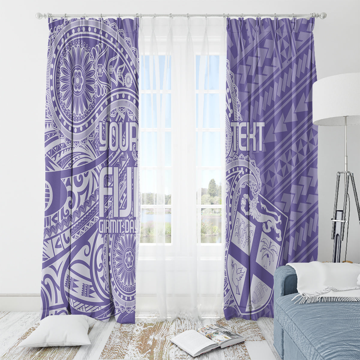 Custom Indo Fijians Window Curtain Fiji ke Hindustani Polyneisan Paisley Purple Style