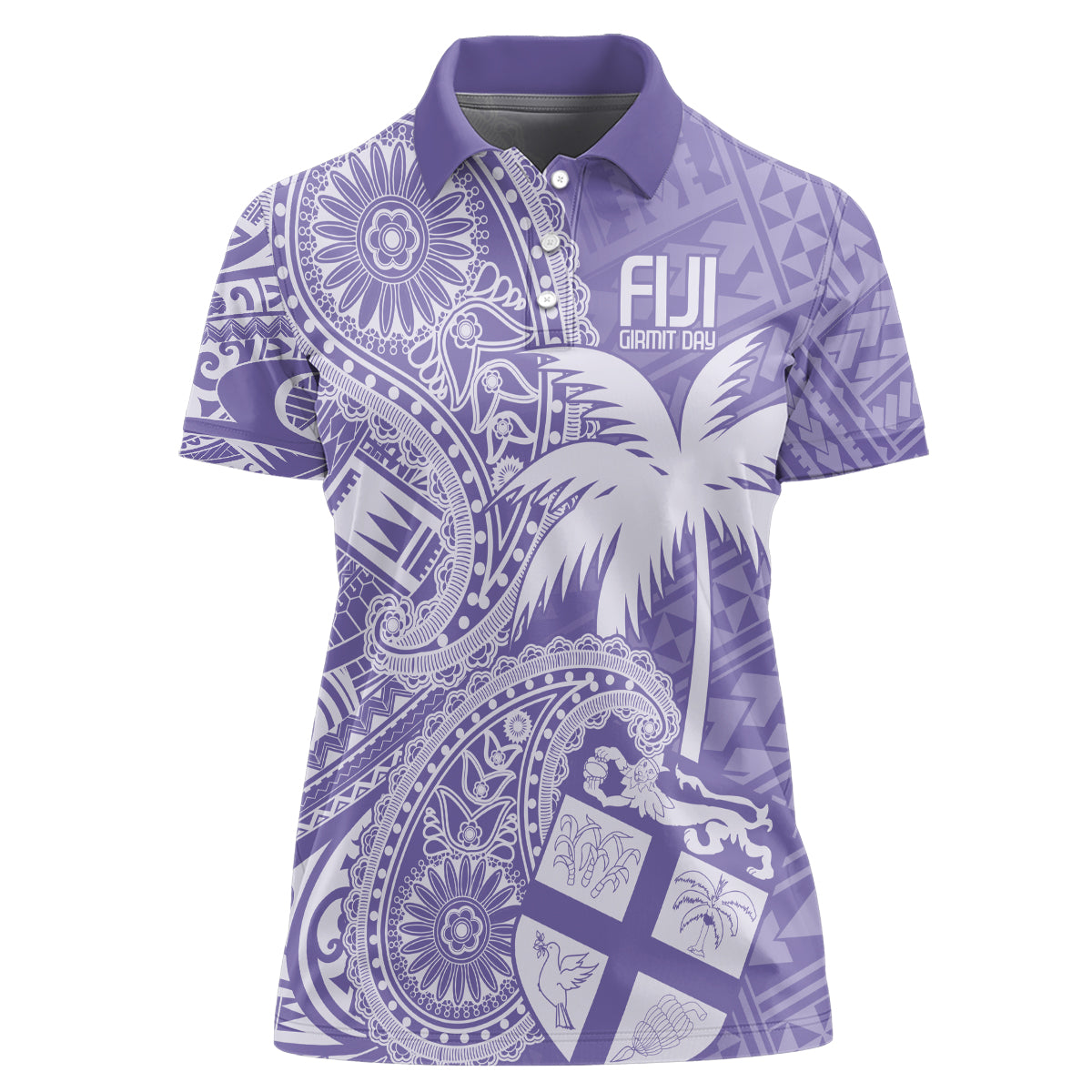 Custom Indo Fijians Women Polo Shirt Fiji ke Hindustani Polyneisan Paisley Purple Style