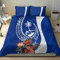 Blue Guam Hafa Adai Bedding Set Tropical Flowers with Polynesian Pattern