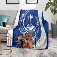 Blue Guam Hafa Adai Blanket Tropical Flowers with Polynesian Pattern