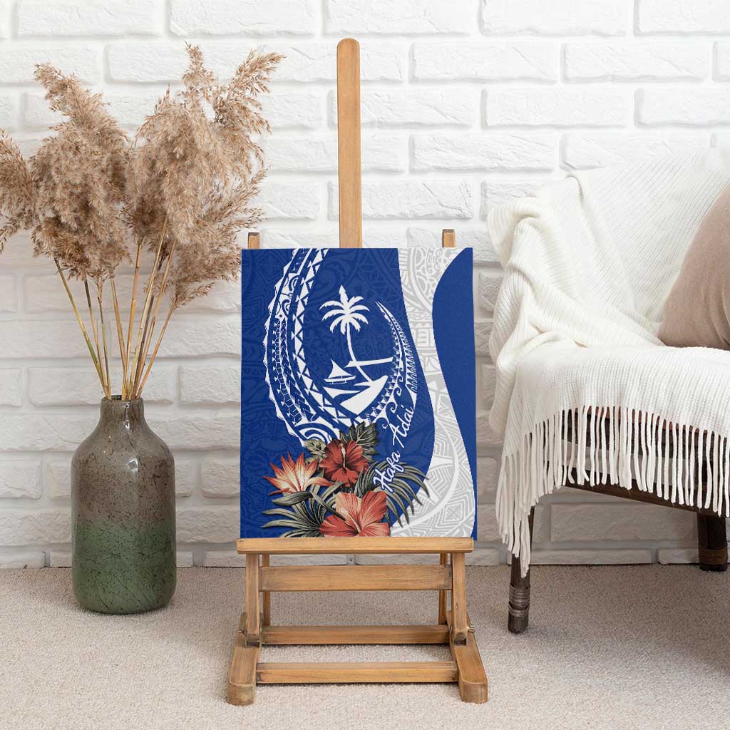 Blue Guam Hafa Adai Canvas Wall Art Tropical Flowers with Polynesian Pattern LT9 - Polynesian Pride