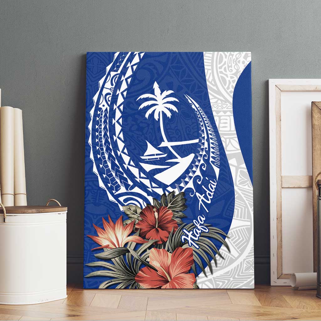 Blue Guam Hafa Adai Canvas Wall Art Tropical Flowers with Polynesian Pattern LT9 - Polynesian Pride