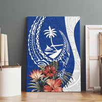 Blue Guam Hafa Adai Canvas Wall Art Tropical Flowers with Polynesian Pattern LT9 - Polynesian Pride