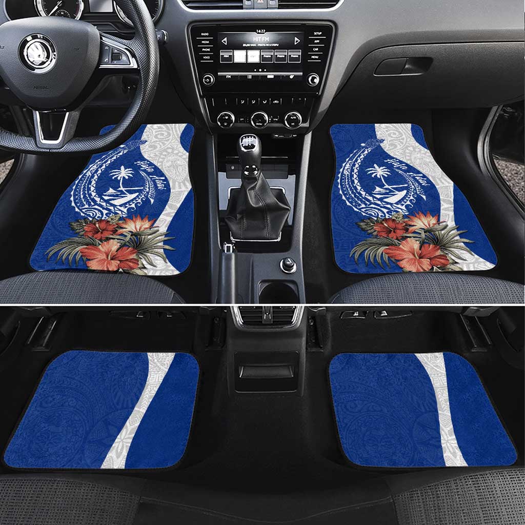 Blue Guam Hafa Adai Car Mats Tropical Flowers with Polynesian Pattern LT9 Set 4pcs Blue - Polynesian Pride