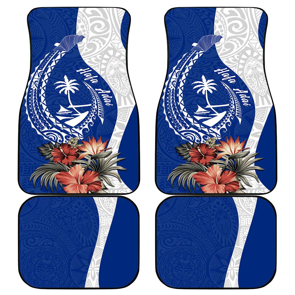 Blue Guam Hafa Adai Car Mats Tropical Flowers with Polynesian Pattern LT9 - Polynesian Pride
