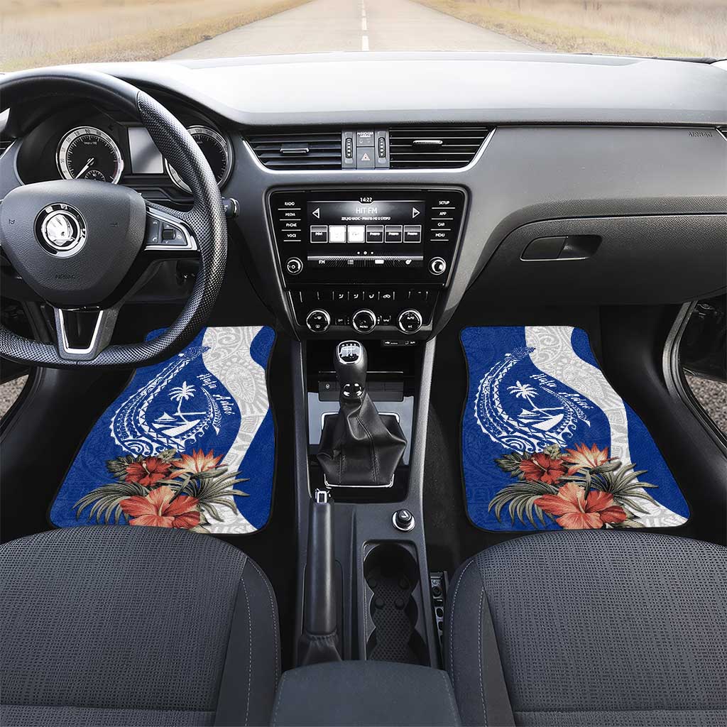 Blue Guam Hafa Adai Car Mats Tropical Flowers with Polynesian Pattern LT9 Set 2pcs - Front Blue - Polynesian Pride