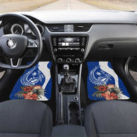 Blue Guam Hafa Adai Car Mats Tropical Flowers with Polynesian Pattern LT9 Set 2pcs - Front Blue - Polynesian Pride