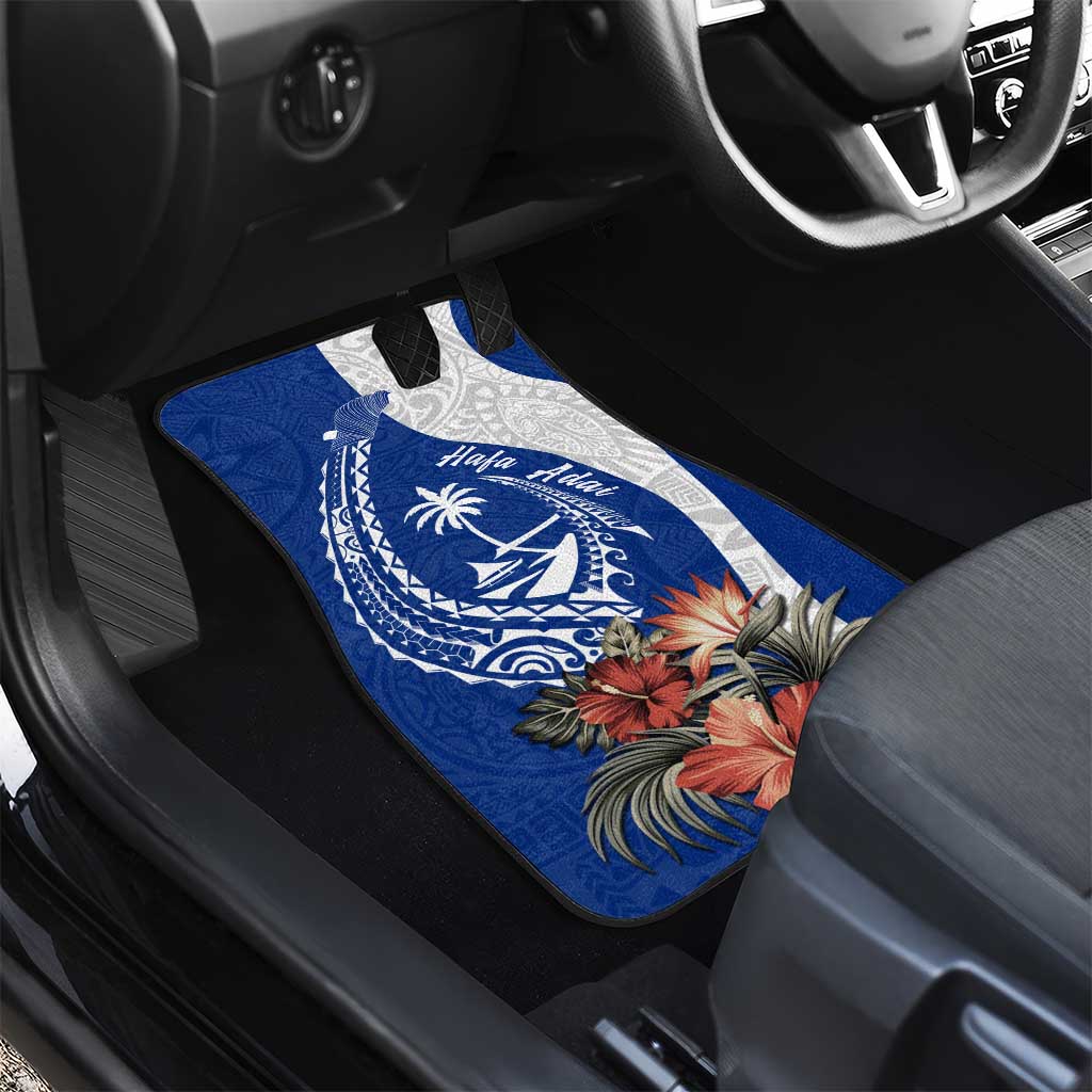 Blue Guam Hafa Adai Car Mats Tropical Flowers with Polynesian Pattern LT9 - Polynesian Pride