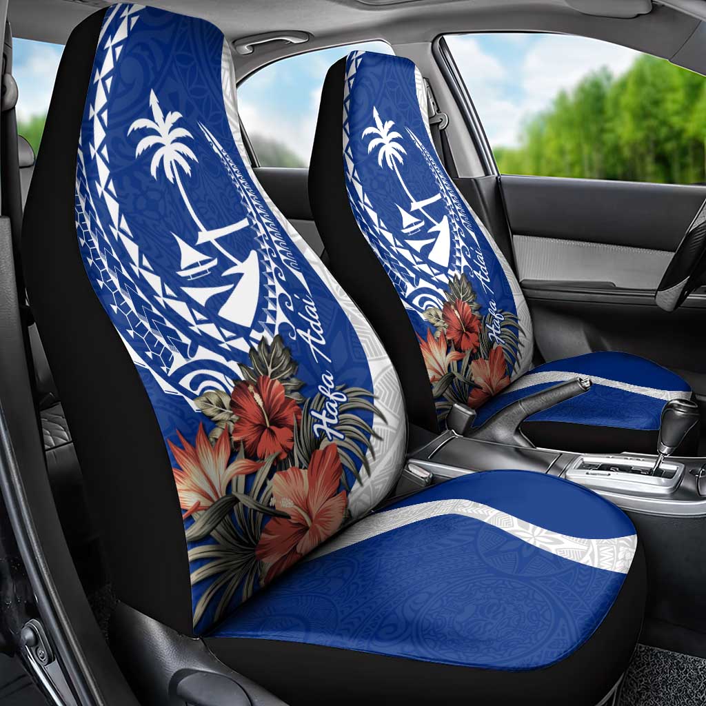 Blue Guam Hafa Adai Car Seat Cover Tropical Flowers with Polynesian Pattern