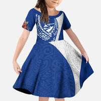 Blue Guam Hafa Adai Family Matching Long Sleeve Bodycon Dress and Hawaiian Shirt Tropical Flowers with Polynesian Pattern