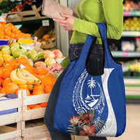 Blue Guam Hafa Adai Grocery Bag Tropical Flowers with Polynesian Pattern LT9 - Polynesian Pride