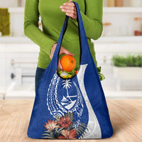 Blue Guam Hafa Adai Grocery Bag Tropical Flowers with Polynesian Pattern LT9 - Polynesian Pride