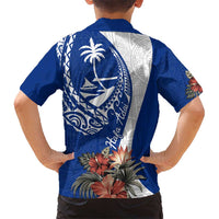 Blue Guam Hafa Adai Kid Hawaiian Shirt Tropical Flowers with Polynesian Pattern LT9 - Polynesian Pride