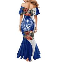Blue Guam Hafa Adai Mermaid Dress Tropical Flowers with Polynesian Pattern