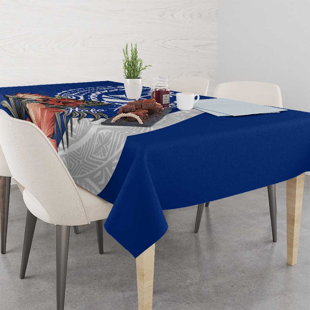 Blue Guam Hafa Adai Tablecloth Tropical Flowers with Polynesian Pattern LT9 - Polynesian Pride