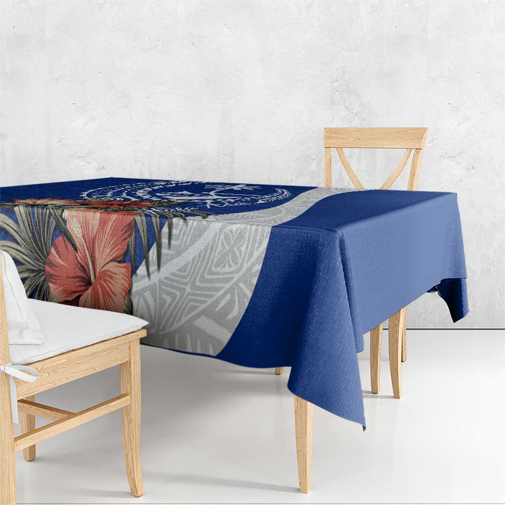 Blue Guam Hafa Adai Tablecloth Tropical Flowers with Polynesian Pattern LT9 - Polynesian Pride