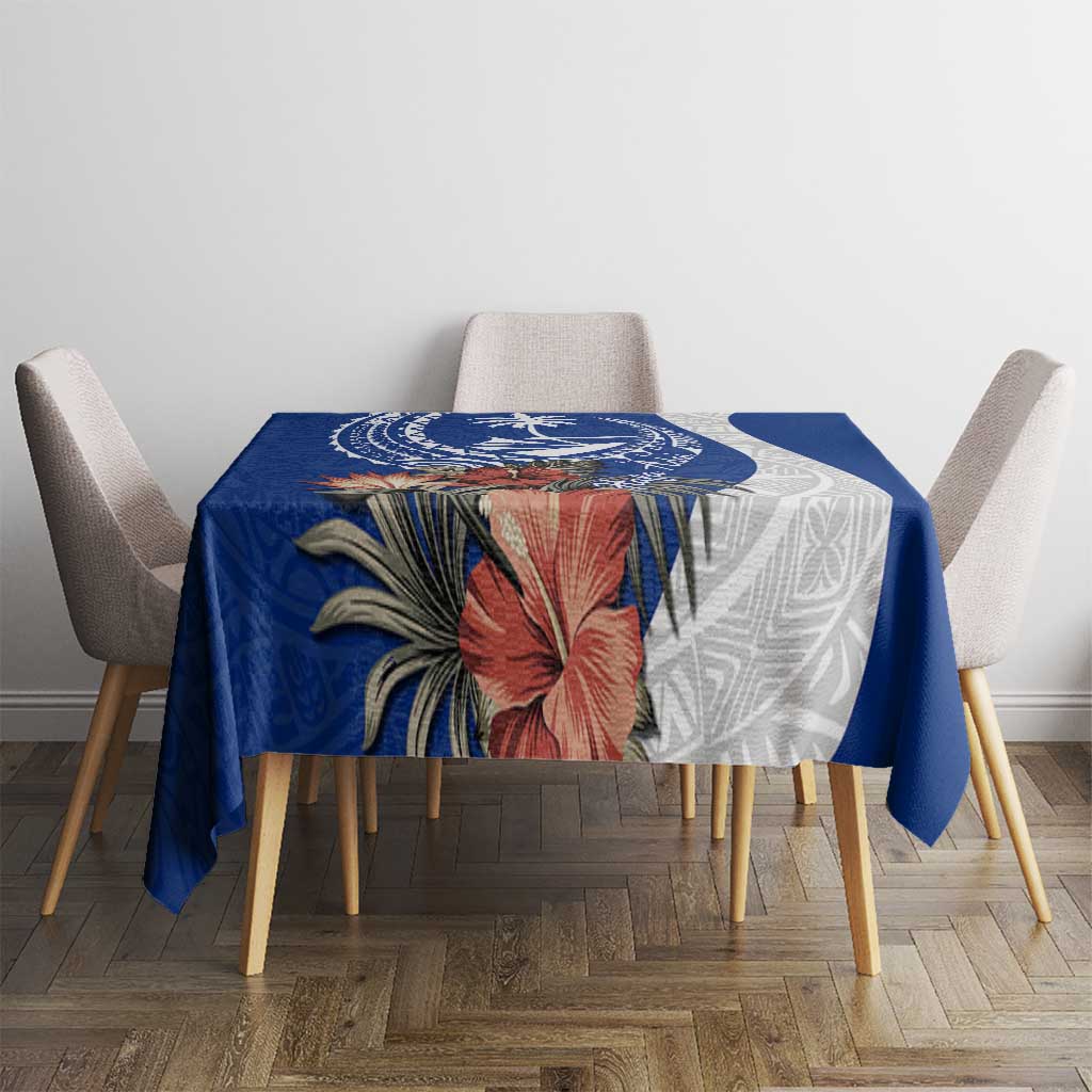 Blue Guam Hafa Adai Tablecloth Tropical Flowers with Polynesian Pattern LT9 - Polynesian Pride
