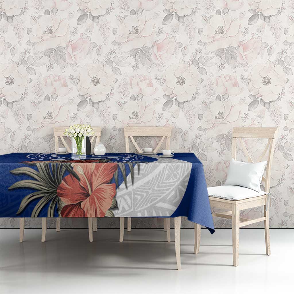 Blue Guam Hafa Adai Tablecloth Tropical Flowers with Polynesian Pattern LT9 - Polynesian Pride