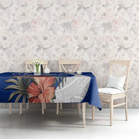 Blue Guam Hafa Adai Tablecloth Tropical Flowers with Polynesian Pattern LT9 - Polynesian Pride