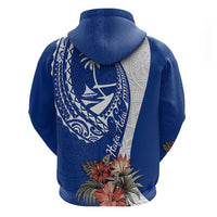 Blue Guam Hafa Adai Zip Hoodie Tropical Flowers with Polynesian Pattern