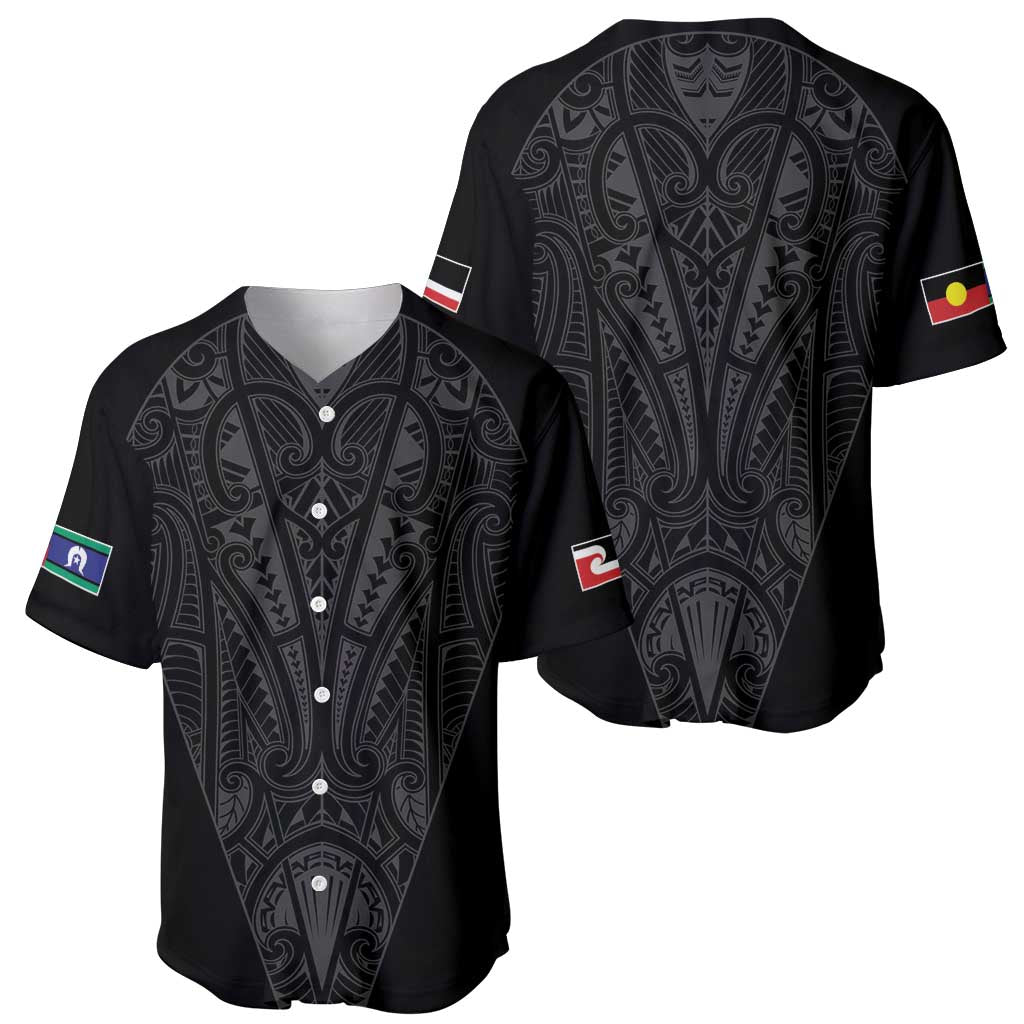 Queensland Maori Rugby Nga Hau e Wha Baseball Jersey Black Motif