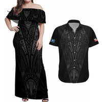 Queensland Maori Rugby Nga Hau e Wha Couples Matching Off Shoulder Maxi Dress and Hawaiian Shirt Black Motif