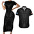 Queensland Maori Rugby Nga Hau e Wha Couples Matching Short Sleeve Bodycon Dress and Hawaiian Shirt Black Motif