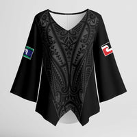 Queensland Maori Rugby Nga Hau e Wha Kimono Sleeve Blouse Black Motif - Polynesian Pride