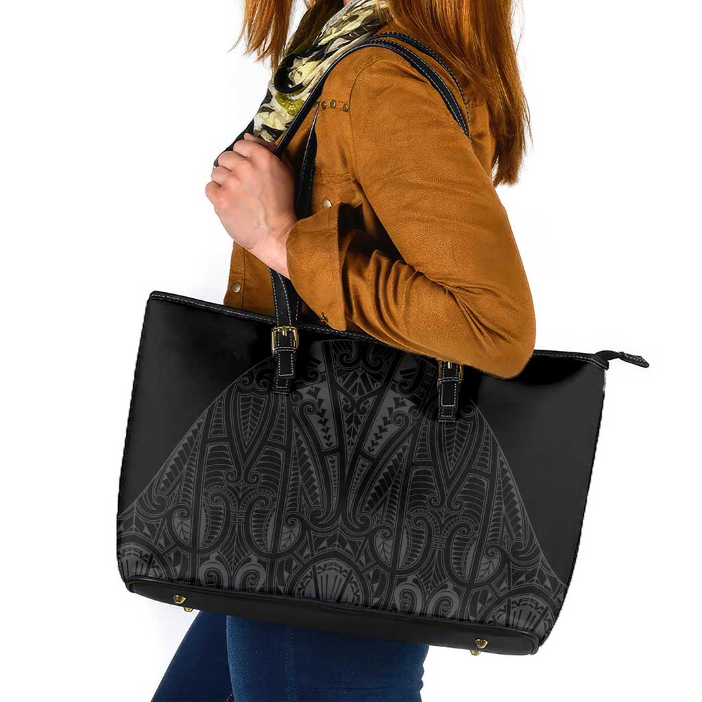 Queensland Maori Rugby Nga Hau e Wha Leather Tote Bag Black Motif