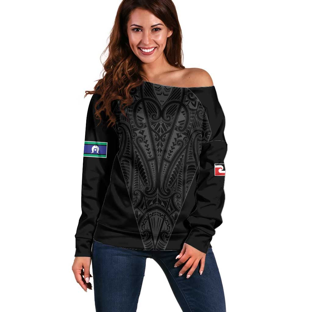 Queensland Maori Rugby Nga Hau e Wha Off Shoulder Sweater Black Motif